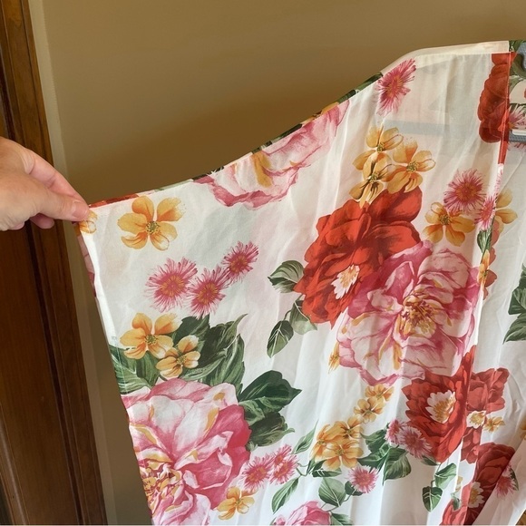 Umgee Red Floral Sheer Kimono M/L - Picture 4 of 7